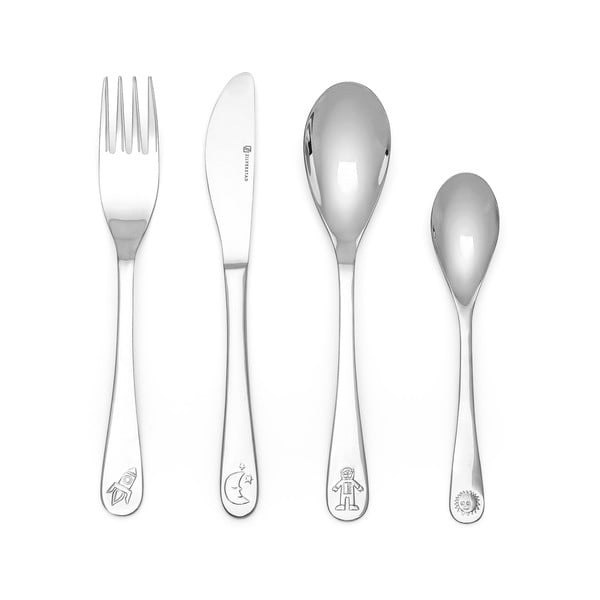 Dječji pribor za jelo 4 kom od nehrđajućeg čelika u srebrnoj boji Space – Zilverstad-image-2