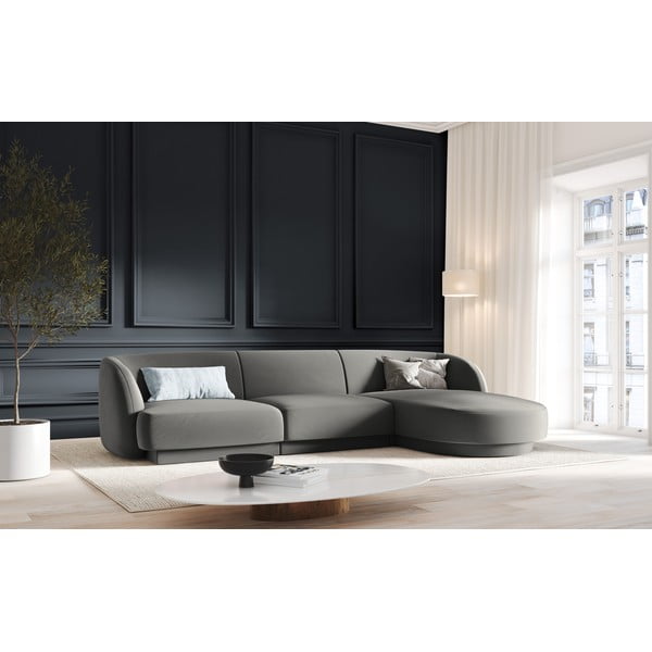 Siva baršunasta kutna garnitura (desni kut) Miley - Micadoni Home-image-1