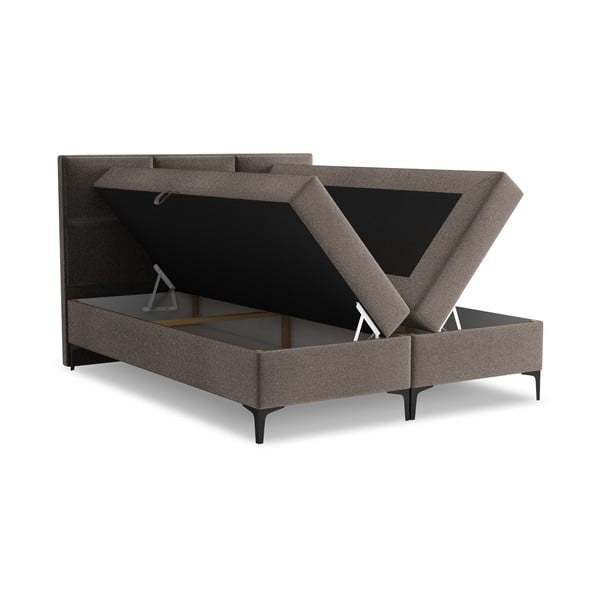 Smeđi boxspring krevet s prostorom za odlaganje 140x200 cm Pakalana – Makamii-image-1