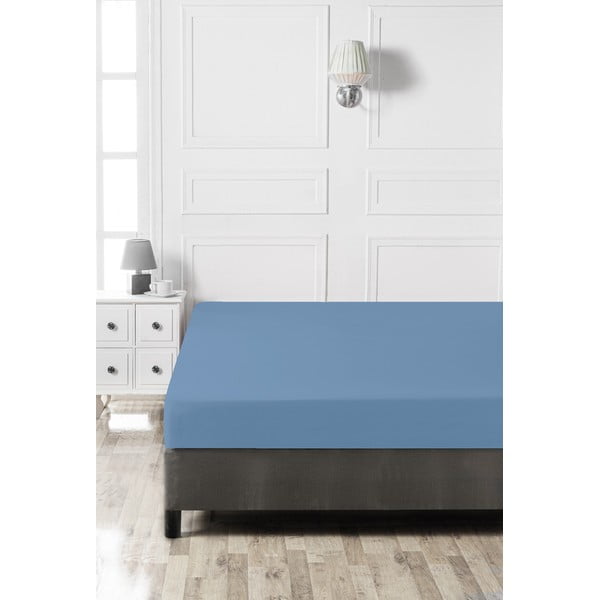 Plava pamučna plahta s gumom 140x200 cm – Mijolnir-image-2
