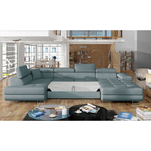 Svijetlo plava sklopiva/s prostorom za odlaganje kutna garnitura (s lijevim kutom/u obliku slova "U") Rodrigo – ELTAP-image-2