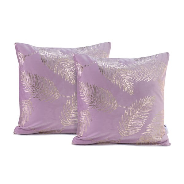 Set od 2 svjetloljubičaste jastučnice DecoKing Golden Leafes Lilac, 45 x 45 cm