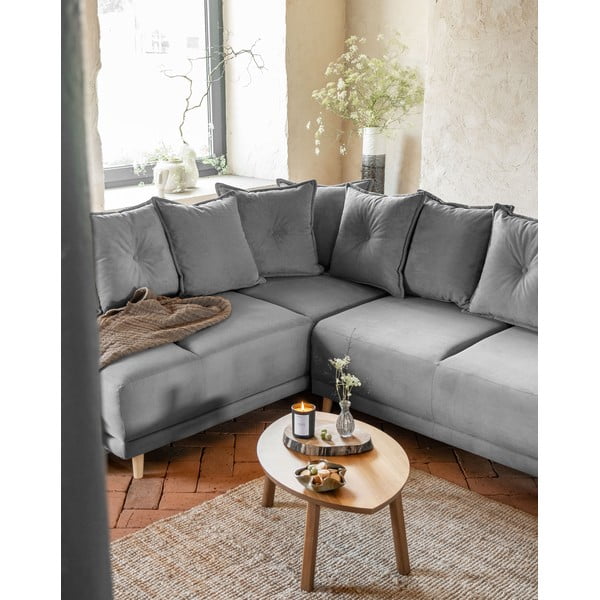 Siva sklopiva kutna garnitura od samta (s lijevim kutom/u obliku slova "U") Lazy Lukka – Miuform-image-3