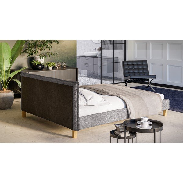 Sivi tapecirani bračni krevet s podnicom 160x200 cm Tina - Ropez-image-3