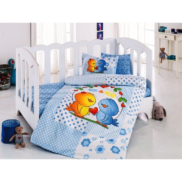 Set dječje posteljine i plahti Blue Birds, 100x150 cm