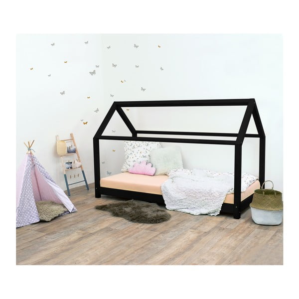 Crni dječji krevetić bez bokova od smreke Benlemi Tery, 80 x 190 cm