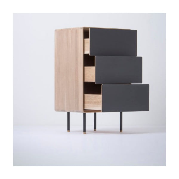 Crna/u prirodnoj boji visoka komoda od punog hrasta 60x100 cm Fina – Gazzda-image-1