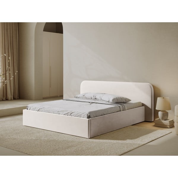 Tapecirani bračni krevet s prostorom za odlaganje s podnicom 160x200 cm boje slonovače Elizabeth – Micadoni -image-1