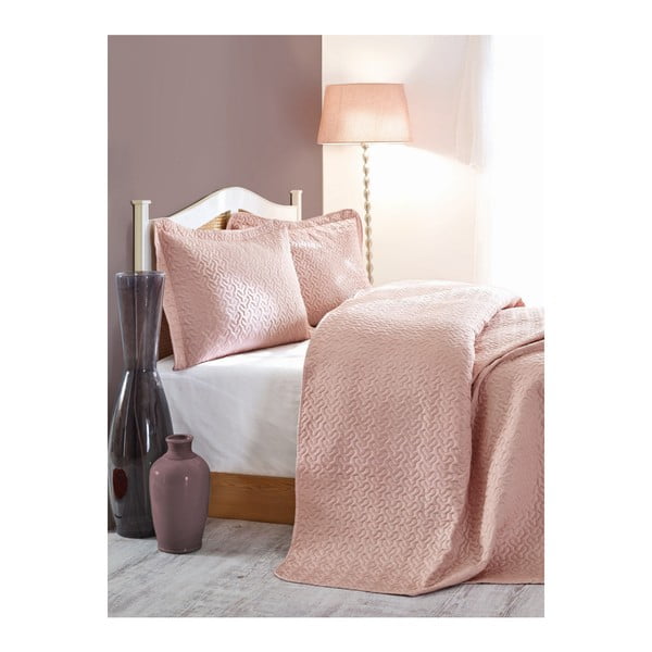 Set roza prošivenog prekrivača za krevet Vilim za jednu osobu, 180 x 240 cm