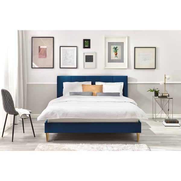 Bračni krevet od tamnoplavog baršuna Bobochic Paris Vivara Light, 180 x 200 cm-image-4