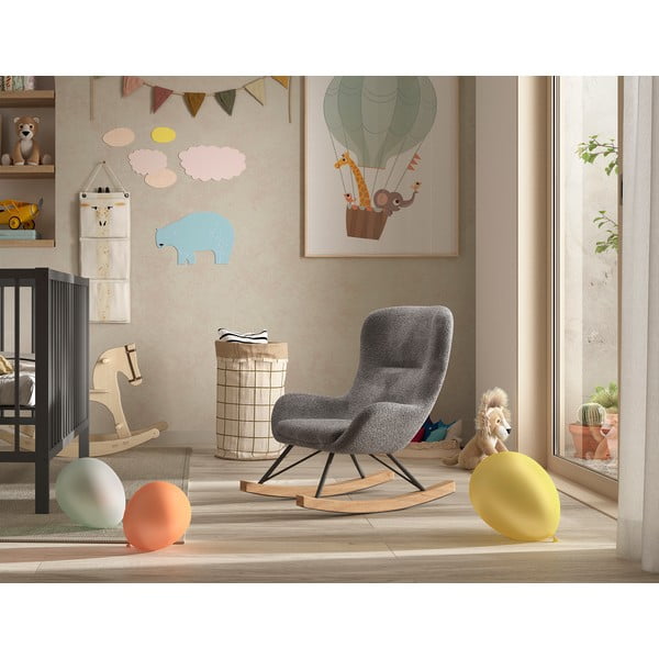Siva dječja fotelja za ljuljanje od bouclé tkanine ROCKY – Vipack-image-1