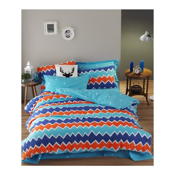 Posteljina s posteljinom za bračni krevet od pamuka Mijolnir Zigros Orange, 200 x 220 cm