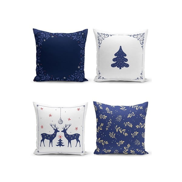 Ukrasne jastučnice u setu 4 kom s božićnim motivom 43x43 cm Blue Christmas – Mila Home