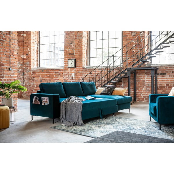 Petrolej zelena baršunasti sklopiva kutna garnitura (s desnim kutom) Lofty Lilly – Miuform-image-4