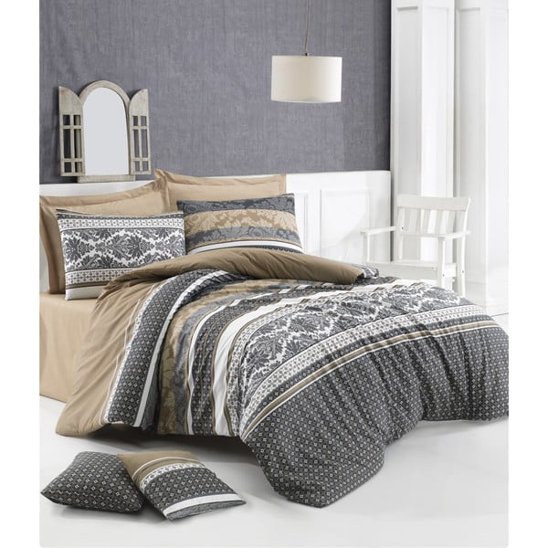 Pamučna posteljina s plahtama za bračni krevet Retro, 200 x 220 cm