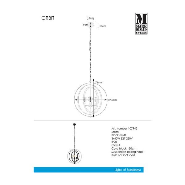 Crna viseća svjetiljka Markslöjd Orbit Pendant 3L-image-2