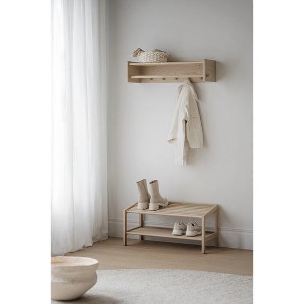 Zidna vješalica od punog hrasta u prirodnoj boji s policom Hillmond – Rowico-image-3