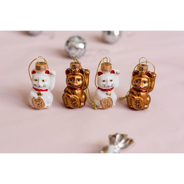 Stakleni ukrasi za božićno drvce u setu 4 kom Lucky Cat – Sass & Belle-image-1