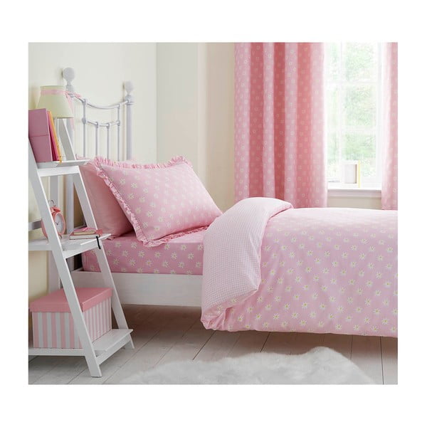 Ružičasta elastična plahta za krevet za jednu osobu Catherine Lansfield Daisy Dreamer, 90 x 90 cm