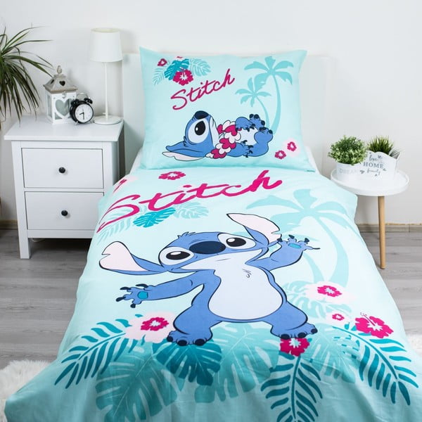 Plava pamučna dječja posteljina za krevet za jednu osobu 140x200 cm Lilo a Stitch "Hawaii"  – Jerry Fabrics-image-1