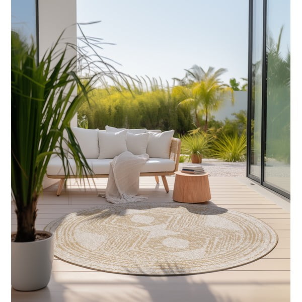 Oker žuti/krem okrugao vanjski tepih ø 140 cm Gemini – Elle Decoration-image-1
