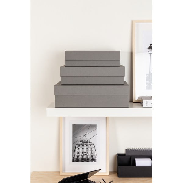 Sive kartonske kutije za pohranu u setu  3 kom s poklopcem 42,5x29,5x13 cm Kian Paper Laminate – Bigso-image-1