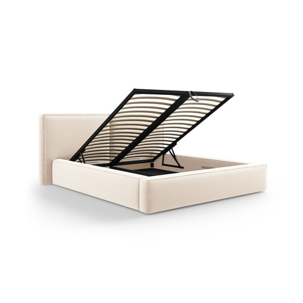 Krem baršunasti tapecirani bračni krevet s prostorom za odlaganje s podnicom 180x200 cm Arendal – Cosmopolitan Design-image-2