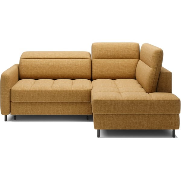 Žuta  baršunasti sklopiva/s prostorom za odlaganje kutna garnitura (s desnim kutom/u obliku slova L) Barea – ELTAP