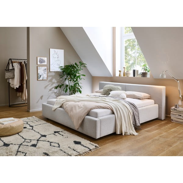 Svijetlo sivi tapecirani bračni krevet s prostorom za odlaganje s podnicom 160x200 cm Cube – Meise Möbel-image-1