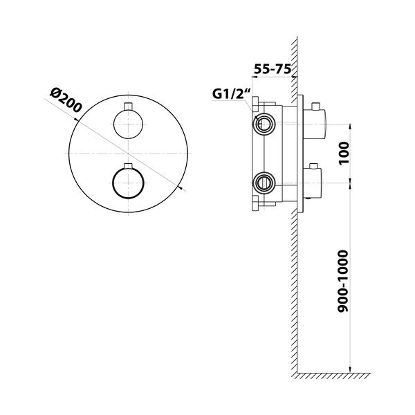 Mat crna ugrađena slavina za tuš (s 2 izlaza) – Sapho-image-2