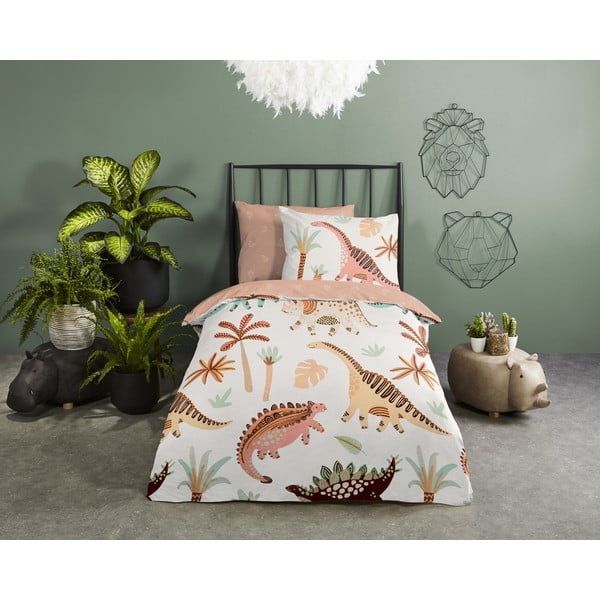 Smeđa/bež pamučna dječja posteljina za dječji krevetić 100x135 cm Dino – Good Morning-image-1