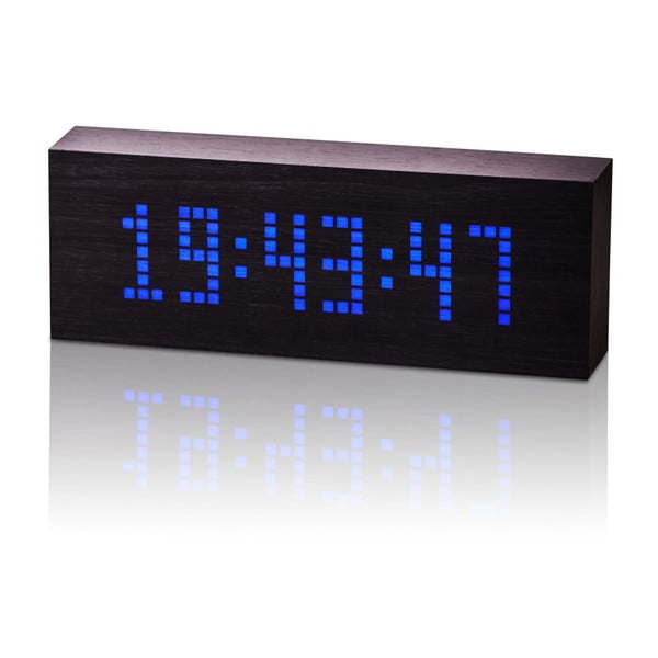 Crna budilica s plavim LED zaslonom Gingko poruka Click Clock