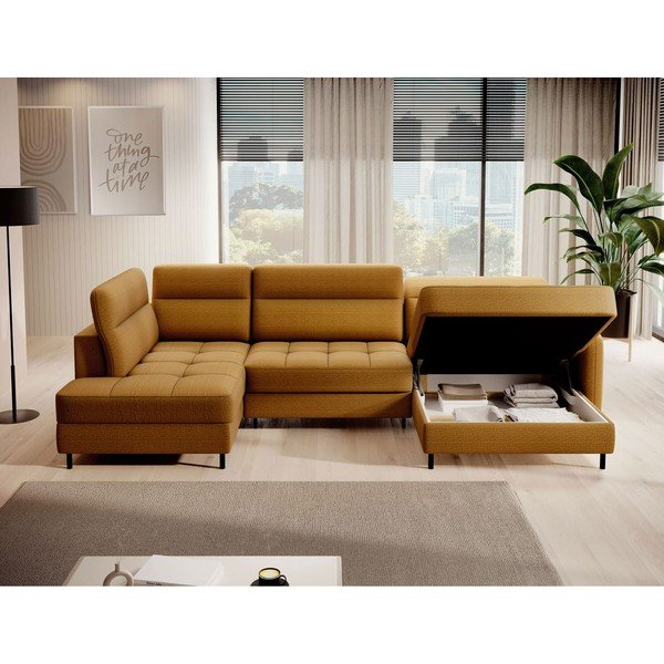 Žuta  baršunasti sklopiva/s prostorom za odlaganje kutna garnitura (s lijevim kutom/u obliku slova "U") Berrto – ELTAP-image-3