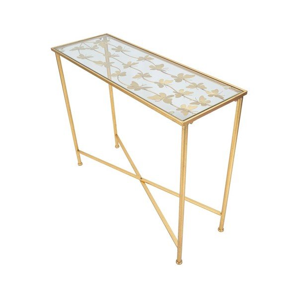Bijeli/u zlatnoj boji pomoćni stol sa staklenom pločom stola 35x100 cm Butterflies – Mauro Ferretti-image-2