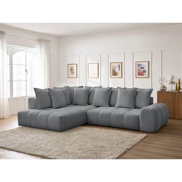 Tamno siva sklopiva/s prostorom za odlaganje kutna garnitura od šenila (s lijevim kutom/u obliku slova L) Everest – Bobochic Paris-image-1