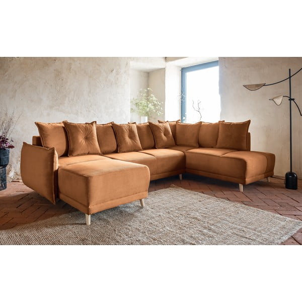 Ciglasta sklopiva kutna garnitura od samta (s desnim kutom/u obliku slova "U") Lazy Lukka – Miuform-image-3