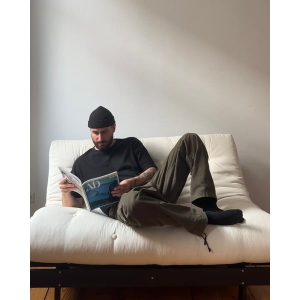 Siva/bež lanena sklopiva sofa 140 cm Roots Black Night – Karup Design-image-1