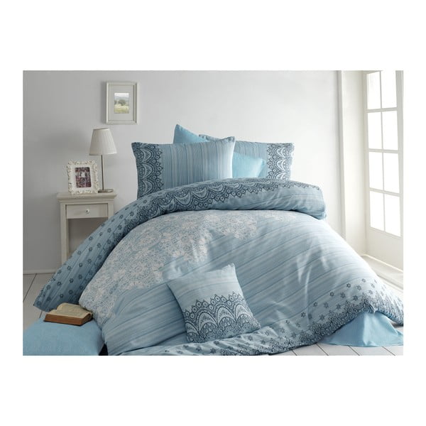 Set svijetloplave posteljine s posteljinom za bračni krevet Camille, 200 x 220 cm
