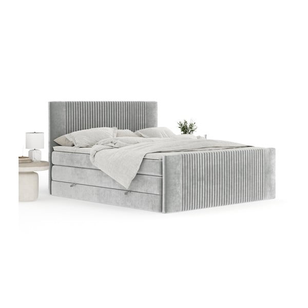 Svijetlo sivi boxspring krevet s prostorom za odlaganje 180x200 cm Bergamo – Maison de Rêve-image-4