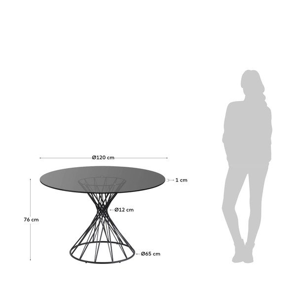 Crni okrugli blagovaonski stol sa staklenom pločom stola ø 120 cm Niut – Kave Home-image-4