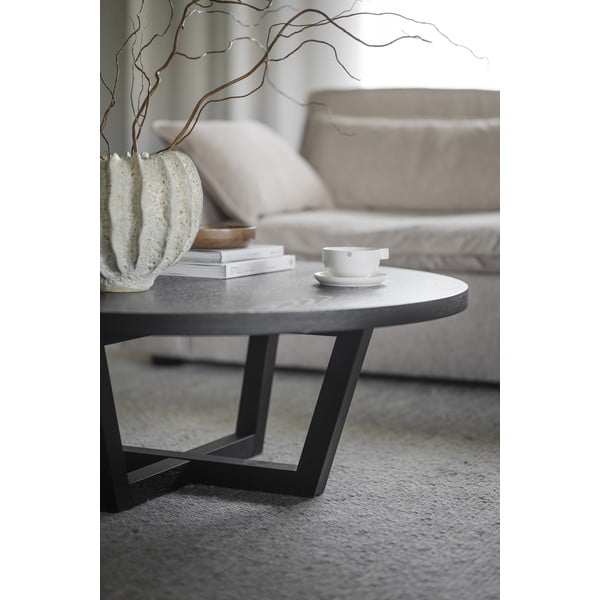 Crni okrugao stolić za kavu u dekoru hrasta ø 110 cm Boxford – Rowico-image-3