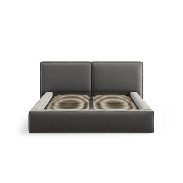 Sivi baršunasti tapecirani bračni krevet s prostorom za odlaganje s podnicom 200x200 cm Arendal – Cosmopolitan Design-image-3