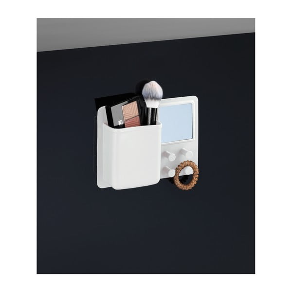 Bijeli silikonski zidni organizator s kukicama i ogledalom Wenko Ampio-image-3