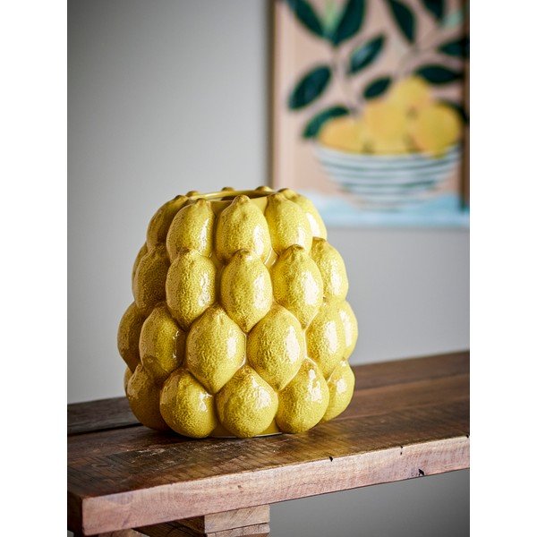 Žuta  ručno oslikana vaza od kamenine (visina 22 cm) Limone – Bloomingville-image-3