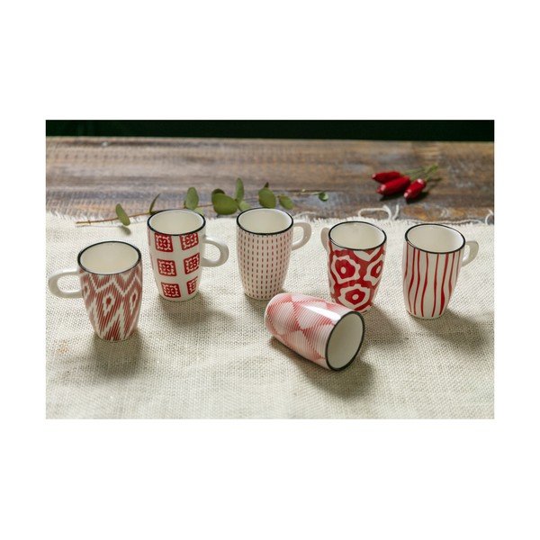 Set od 6 crvenih šalica s drškom od Villa d'Este Confusion zemljanog posuđa, 90 ml-image-1