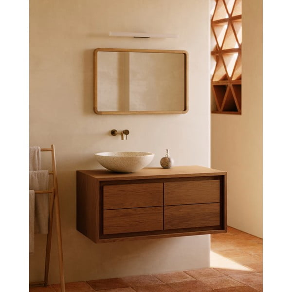 Smeđi zidni ormarić za ispod umivaonika od masivne tikovine 90x40 cm Kenta – Kave Home-image-1