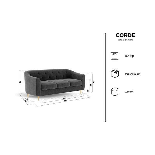 Sofa od crvenog baršuna Kooko Home Corde, 175 cm-image-2