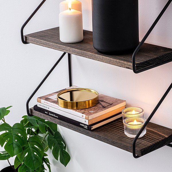 Polica s više razina od masivne smreke u prirodnoj boji 40 cm Violaceae – Kalune Design-image-4