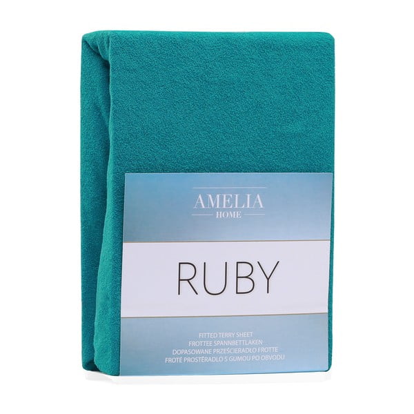 Tamno zelena/plava plahta s gumom od frotira 140x200 cm Ruby – Restilo-image-2