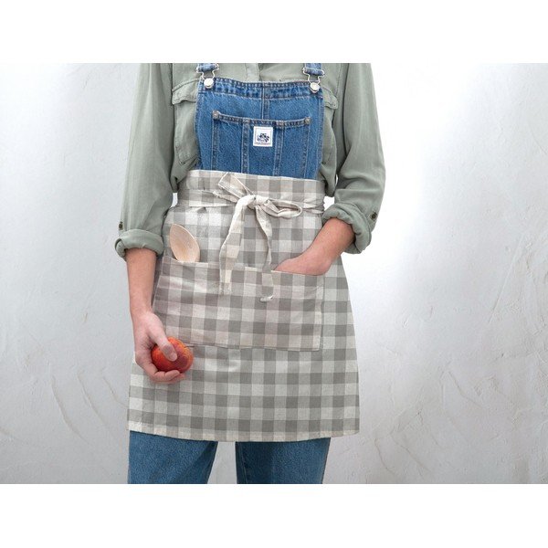 Platnena pregača Really Nice Things Delantal de Lino Grey Vichy-image-1